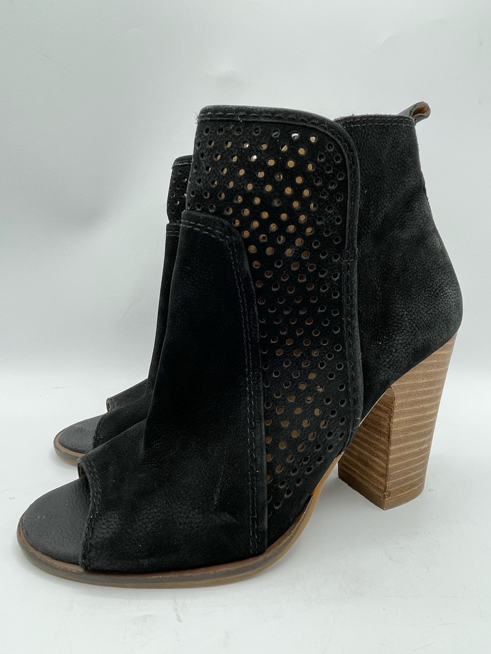 Lucky Brand Lakmeh Black Suede Peep-Toe Block Heel Ankle Boots